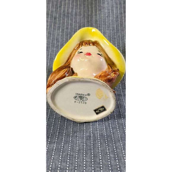 Vintage INARCO Lady Head Vase Young girl Yellow Auburn Hair 1950's - Picture 7 of 11